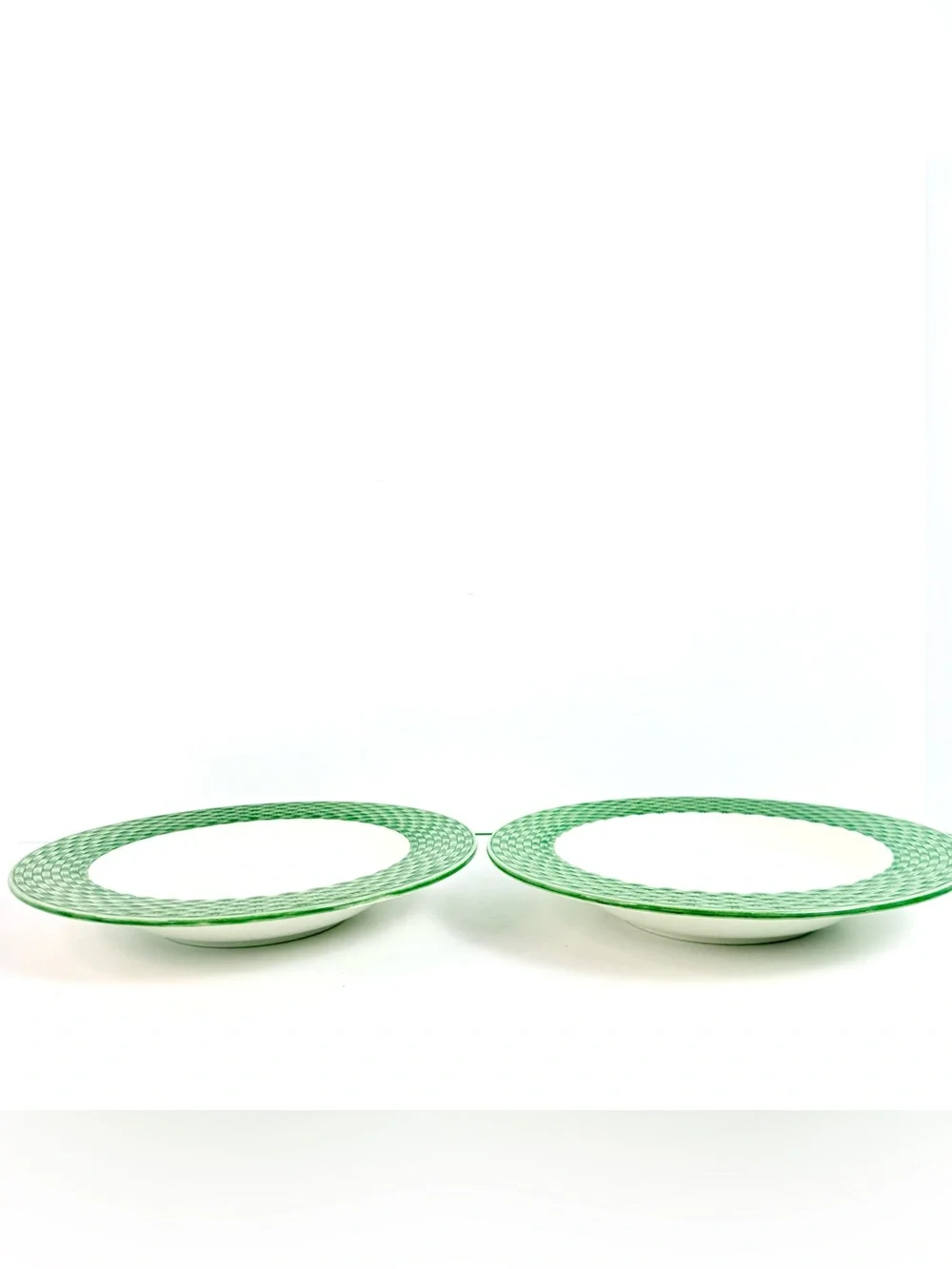 Vintage Pier 1 Basket Weave Green/white Soup Bowls Set Of 2 Made In Italy